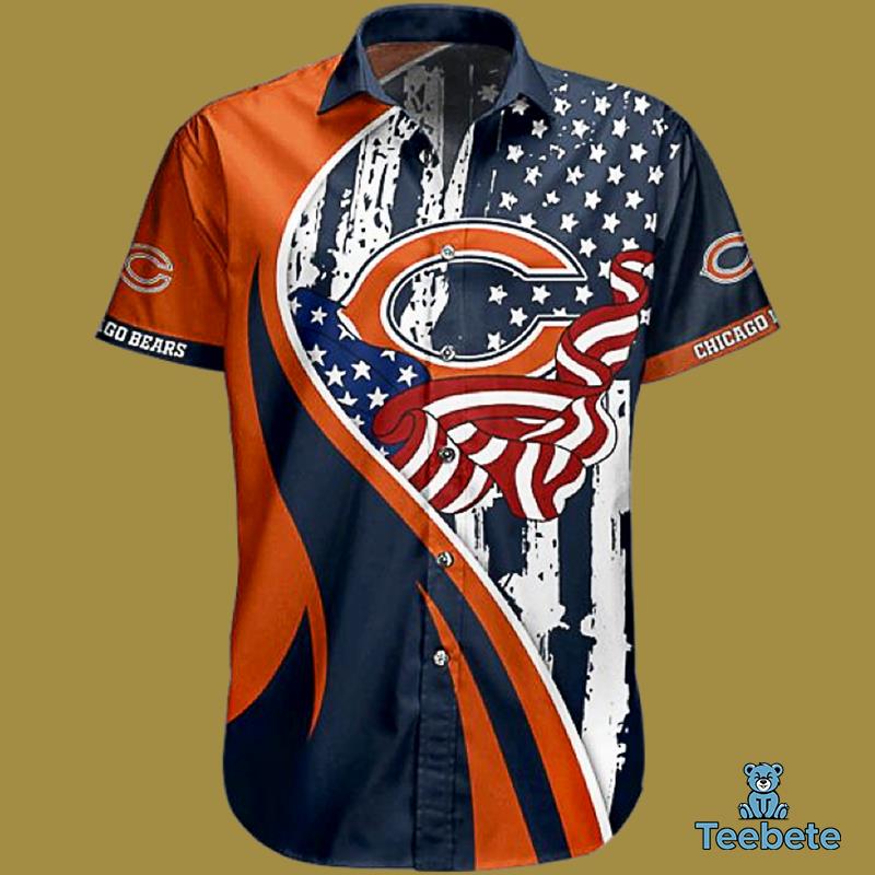 Americ Flag Orange Chicago Bears Hawaiian Outfit Male Americ Flag Orange Chicago Bears Hawaiian Outfit Male