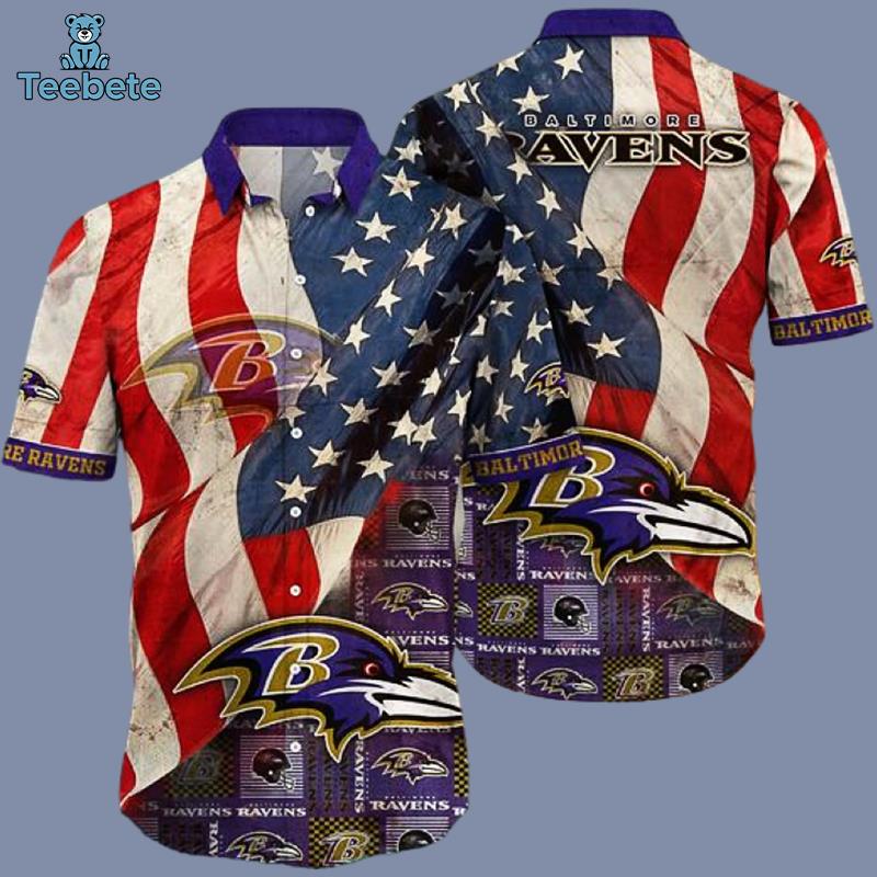 America Flag Baltimore Ravens Logo Traditional Hawaiian Shirt