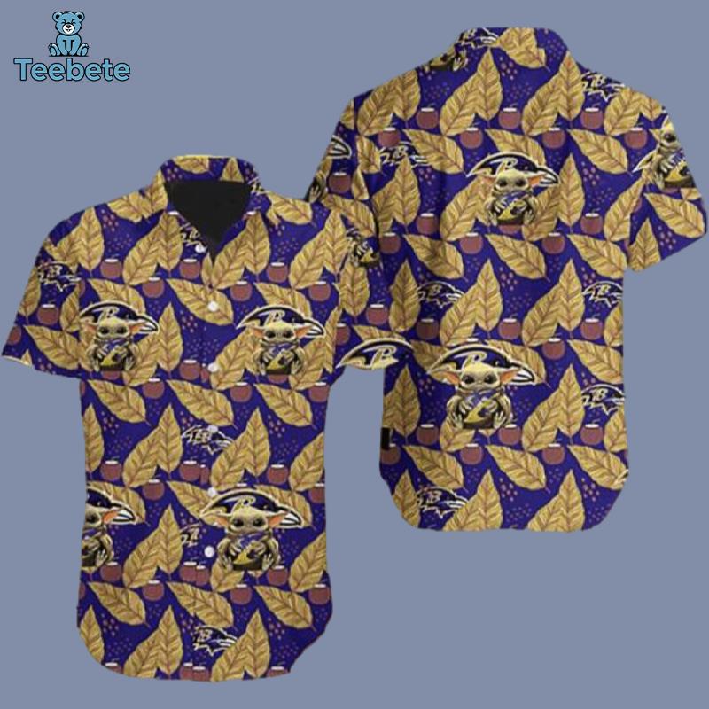 Baby Yoda Baltimore Ravens Logo Hawaiian Shirts For Sale