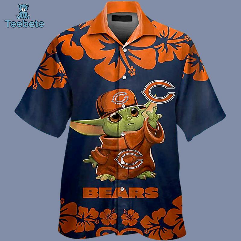 Baby Yoda Hibiscus Blue Chicago Bears Logo Florida Gators Hawaiian Shirt