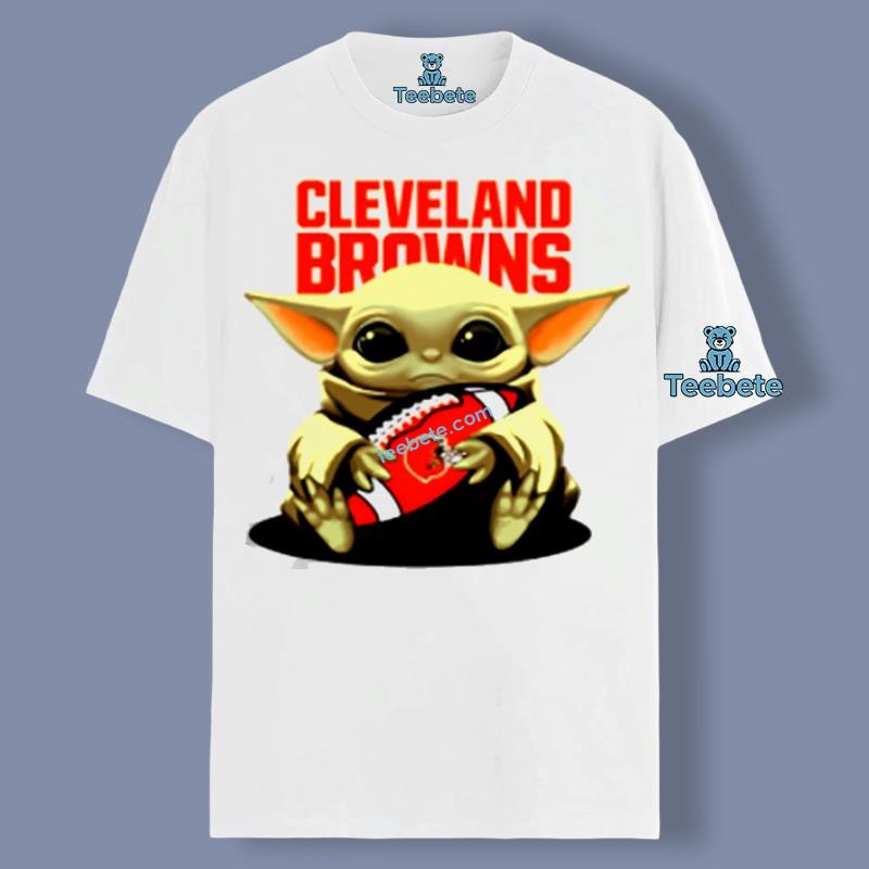 Baby Yoda Rugby Ball Cleveland Browns Logo Tall Shirt
