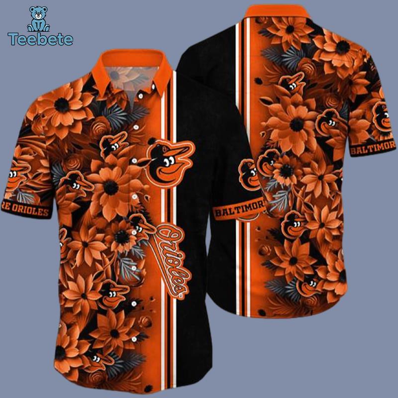 Black Orange Floral Baltimore Orioles Aloha Polo Shirts