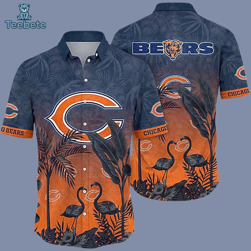 Blue Summer Flamingo Chicago Bears Mens Aloha Shirts
