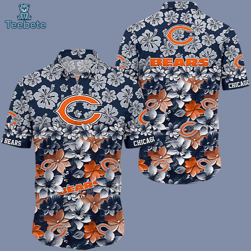 Blue Summer Hibiscus Floral Chicago Bears Hardaddy Hawaiian Shirts