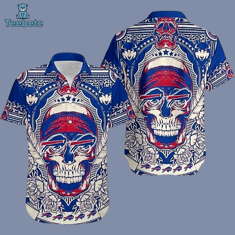 Buffalo Bills Red Blue Hawaiian Button Up Shirt