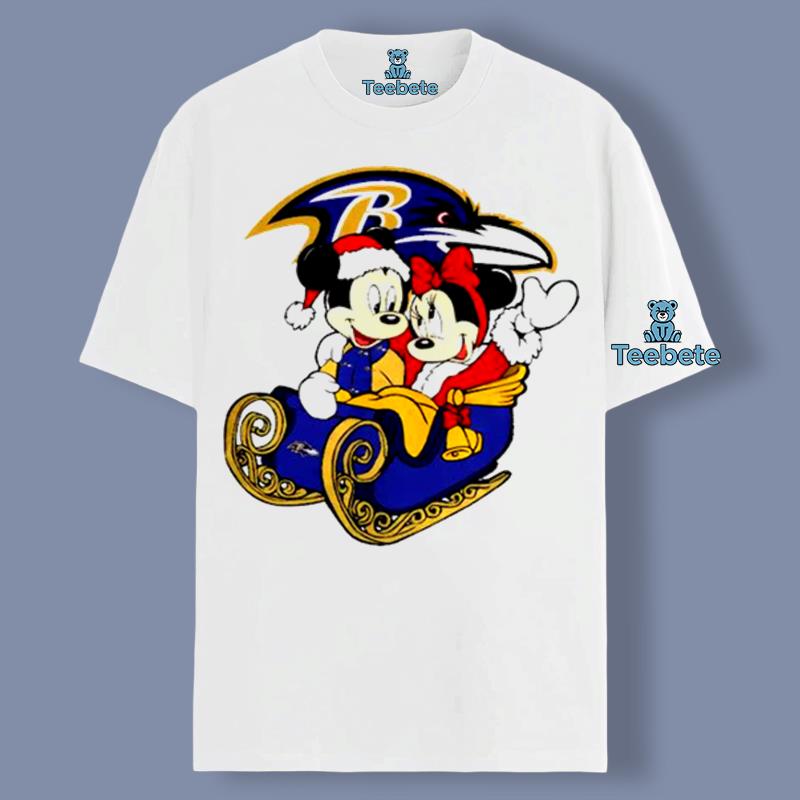 Christmas Mickey Minnie Santa Baltimore Ravens Disney Shirt