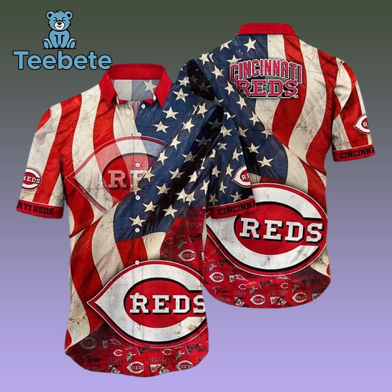 Cincinnati Reds America Flag Mens Vintage Hawaiian Shirts