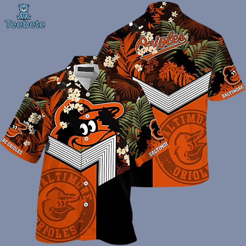 Floral Baltimore Orioles Orange 70S Hawaiian Shirt