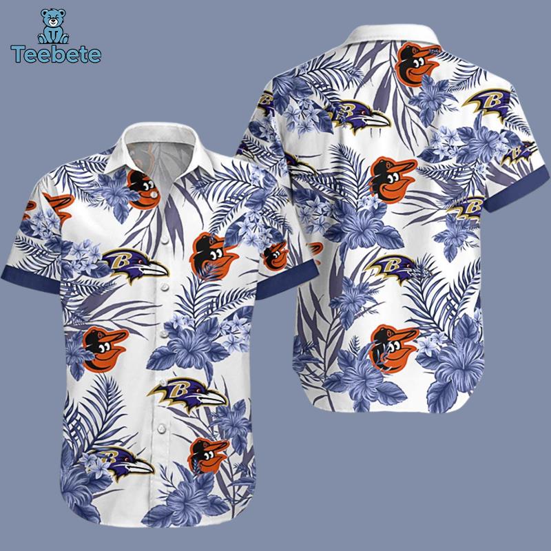 Floral Baltimore Orioles White Hawaiian Shirt Dad