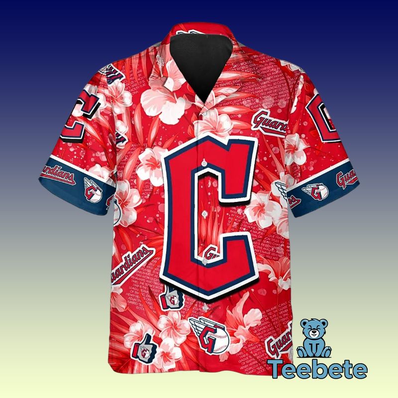 Flower Logo Cleveland Indians Red Slim Fit Aloha Shirt