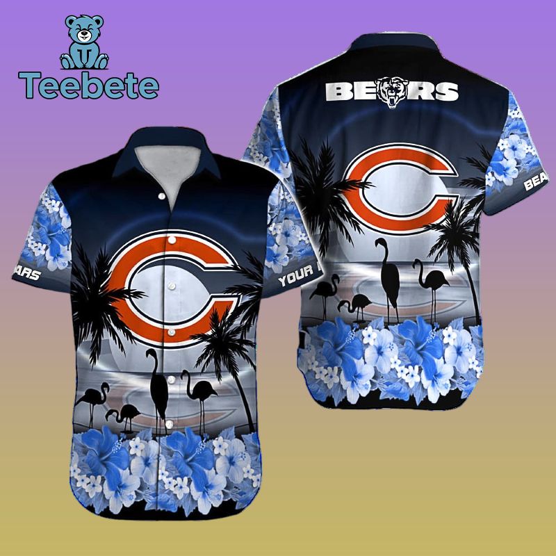Light Blue Summer Flamingo Chicago Bears Aloha Shirt 3Xl