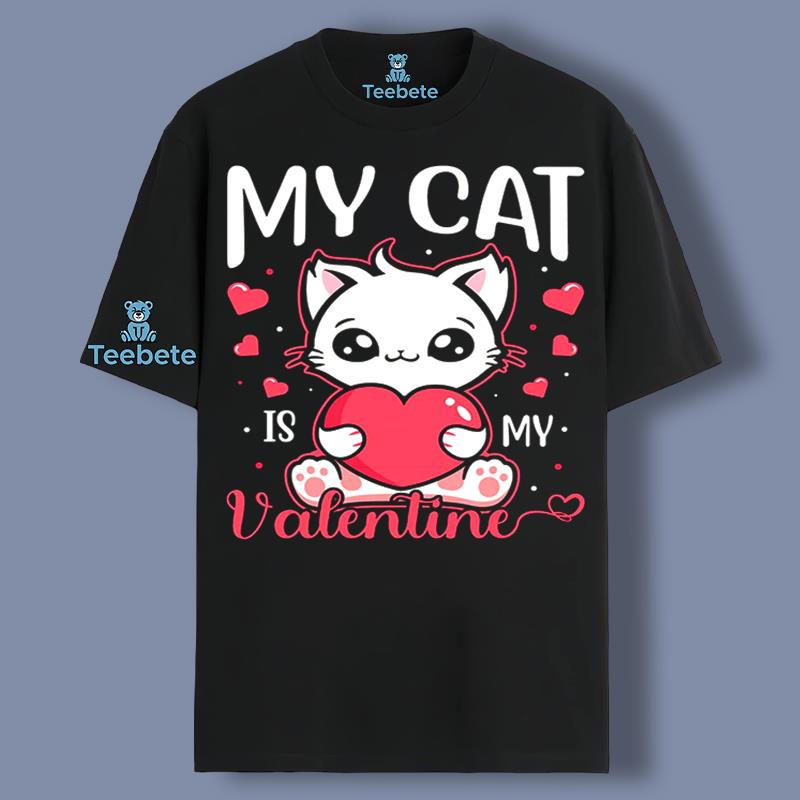 My Cat Is Valentine Black Shirt For Teen