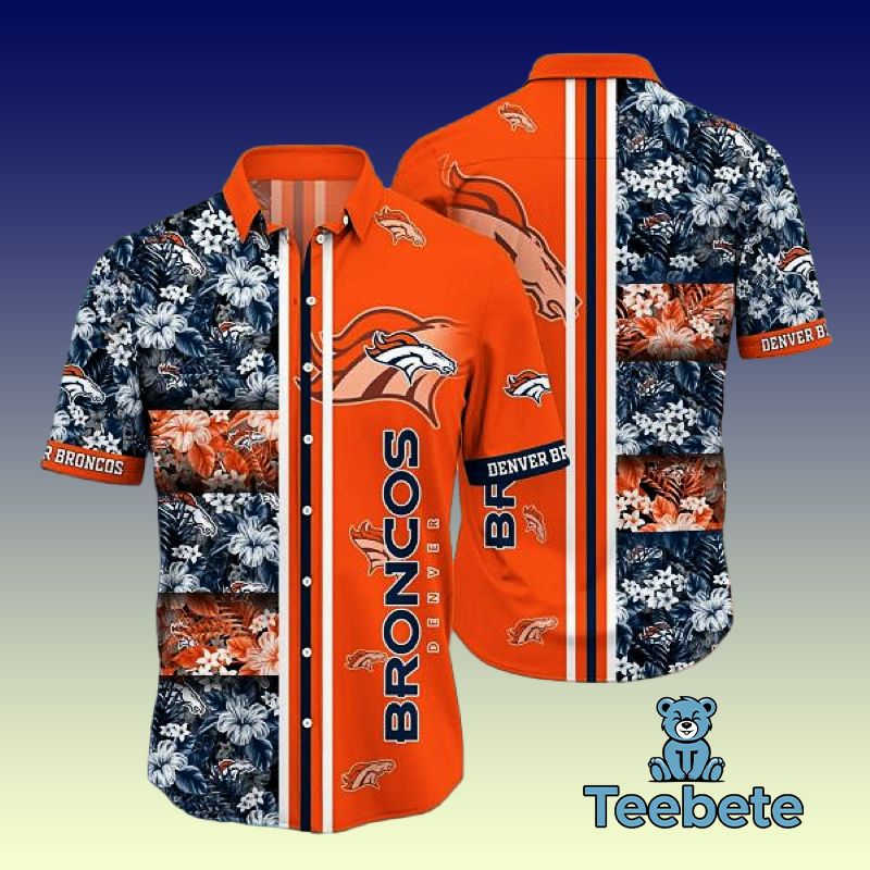Nfl Blue Orange Denver Broncos Hibiscus Matching Family Hawaiian Shirts