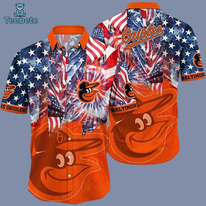 Orange America Flag Baltimore Orioles Vintage Hawaiian Shirts