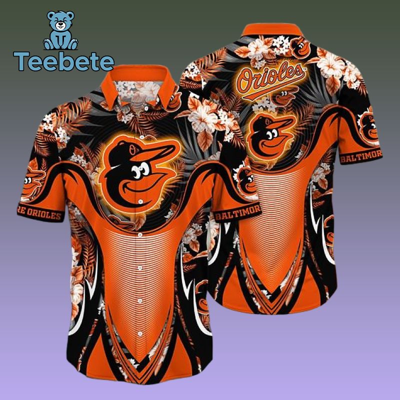 Orange Floral Baltimore Orioles Hawaiian Print Blouses