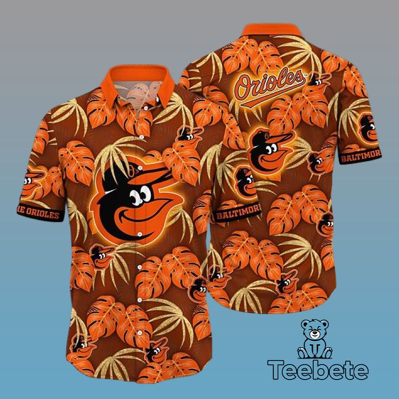 Orange Palm Leaf Baltimore Orioles Short Sleeve Hawaiian Shirt
