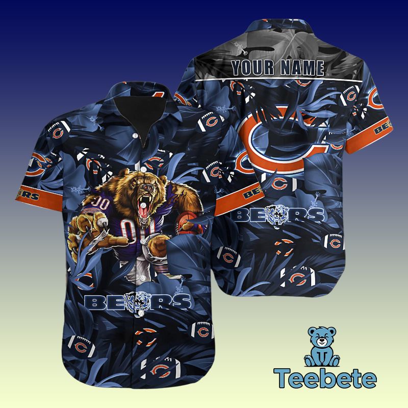 Personalized Mascot Blue Chicago Bears Short Sleeve Hawaiian Shirt