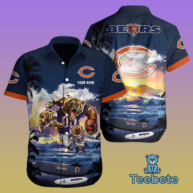 Personalized Summer Blue Orange Mascot Chicago Bears Mariners Aloha Shirt