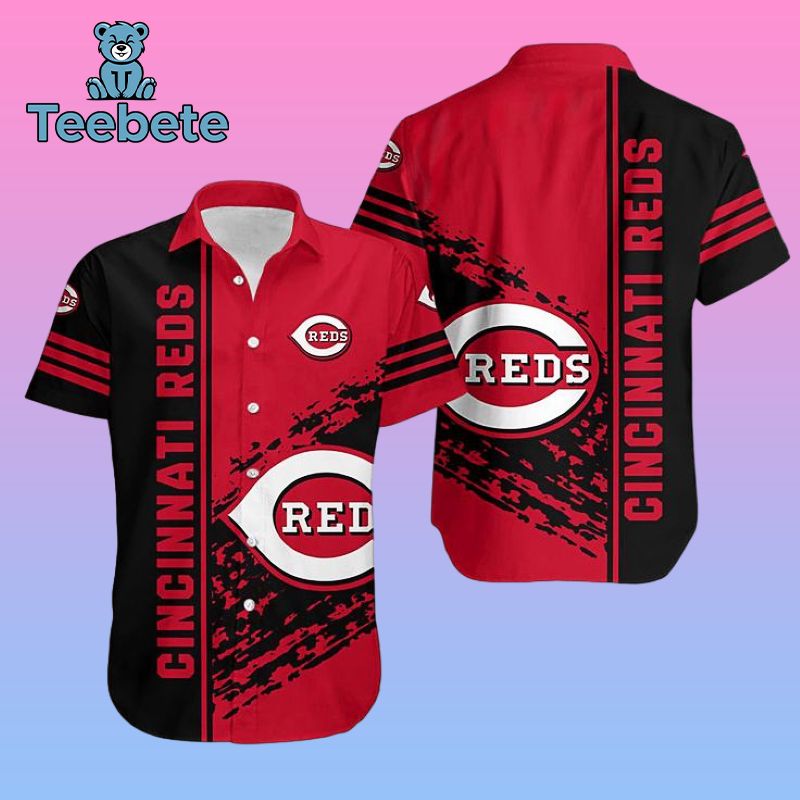 Red Black Cincinnati Reds Logo High End Hawaiian Shirts