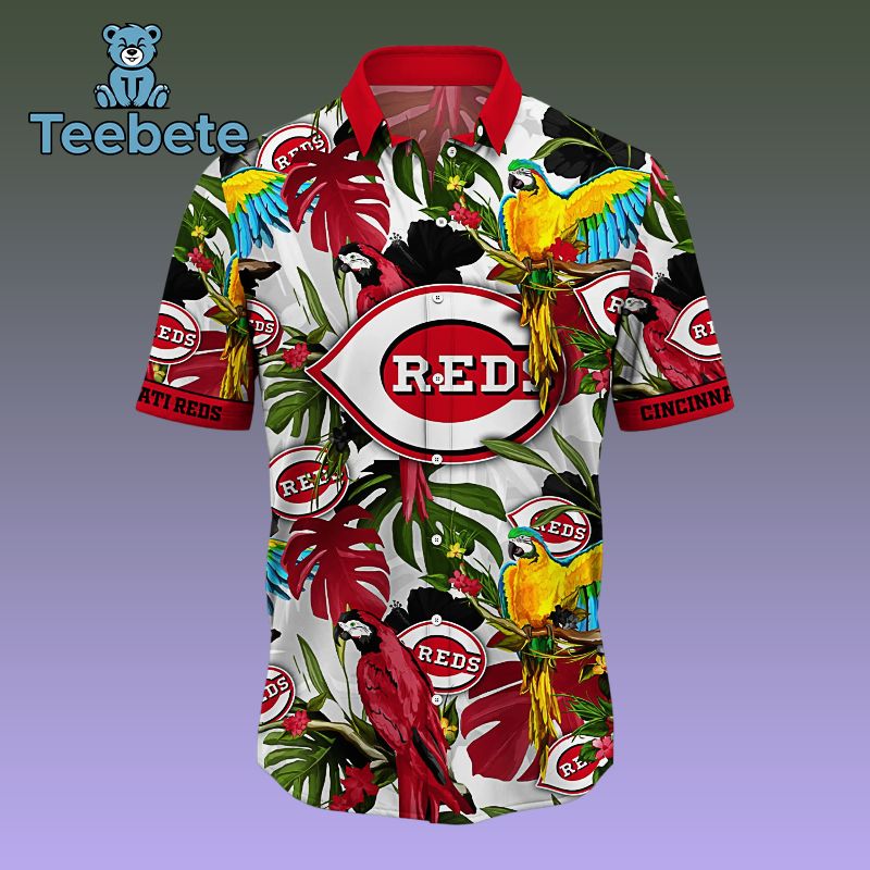 Summer Parrot Cincinnati Reds Logo Tropical Print Shirt Womens