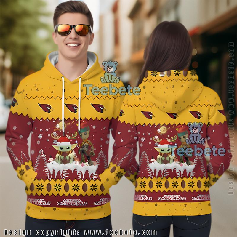Arizona Cardinals Grogu And Groot Ugly 3D Zip Up Hoodie