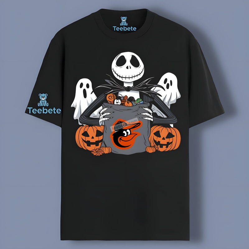 Baltimore Orioles Halloween Candy Spooky Jack Skellington Shirt