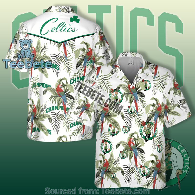 Boston Celtics Champions Parrot Palm Leaf White Classic Hawaiian Shirts