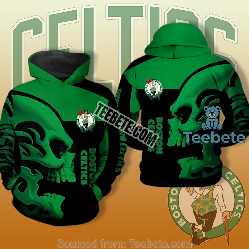 Boston Celtics Flaming Skull Street 3D Hoodie Green Black Cool