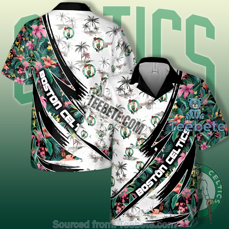 Boston Celtics Floral Palm Tree Split Brushstroke Real Hawaiian Shirts