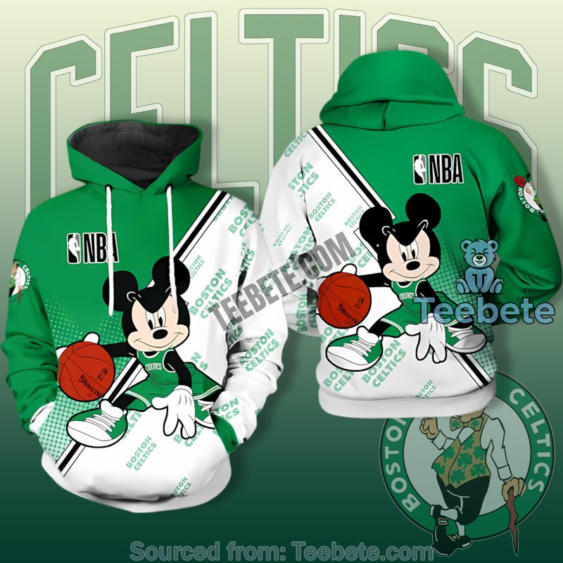 Boston Celtics Green White Mickey Mouse Basketball 3D Hoodie Unisex