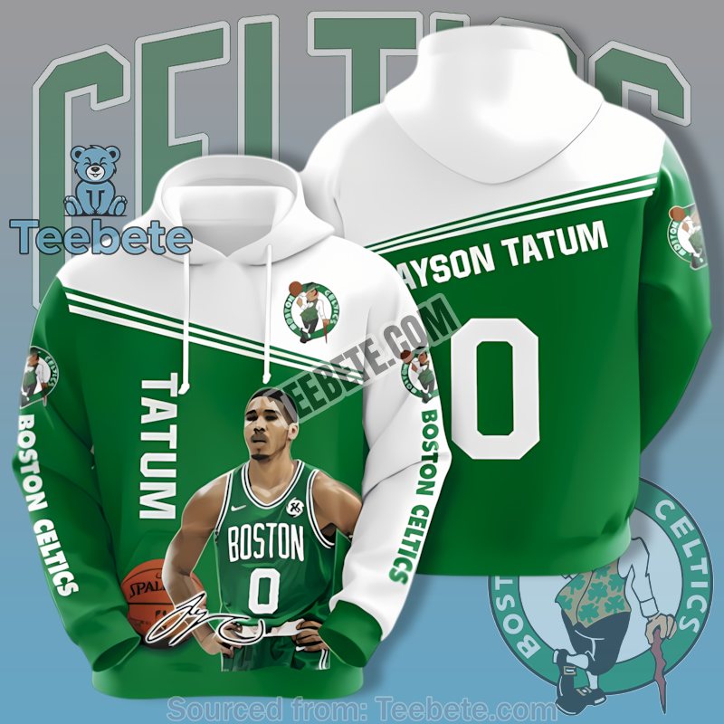 Boston Celtics Jayson Tatum 0 Basketball Green White 3D Youth Hoodie