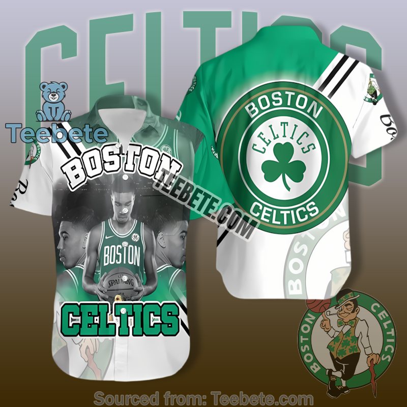 Boston Celtics Jaylen Brown White Green Basketball Best Hawaiian Shirts