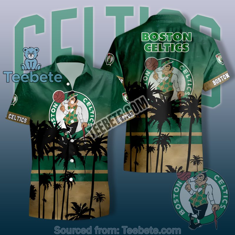 Boston Celtics Sunset Palm Tree Green Retro Hawaiian Outfit Male