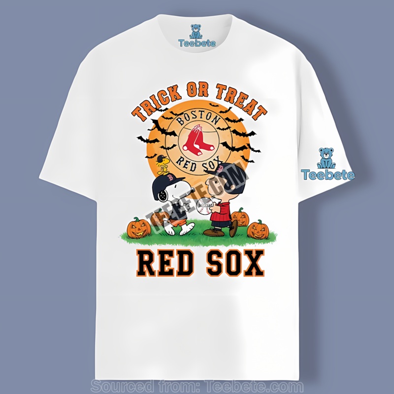 Boston Red Sox Halloween Trick Or Treat Charlie Brown Snoopy Adults Shirt