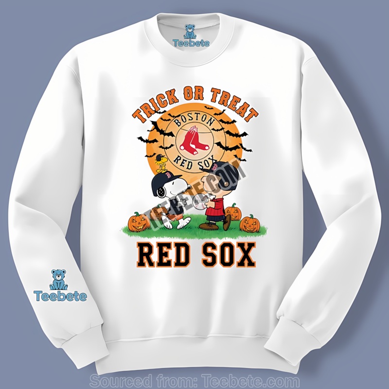 Boston Red Sox Halloween Trick Or Treat Charlie Brown Snoopy Adults Long Sleeve Boston Red Sox Halloween Trick Or Treat Charlie Brown Snoopy Adults Long Sleeve