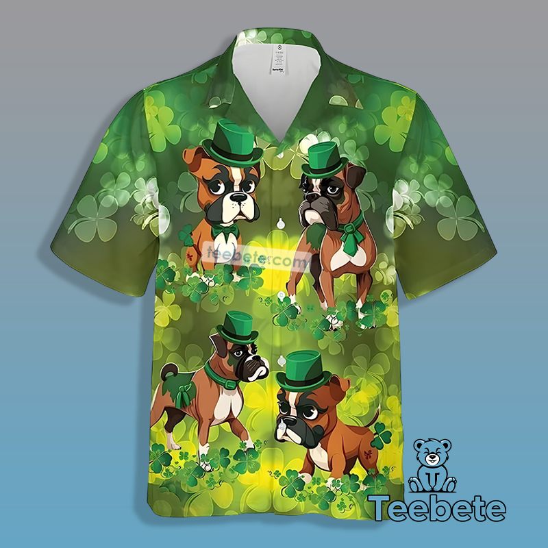Boxer Shamrock St Patrick Green Hawaiian Shirts For Men