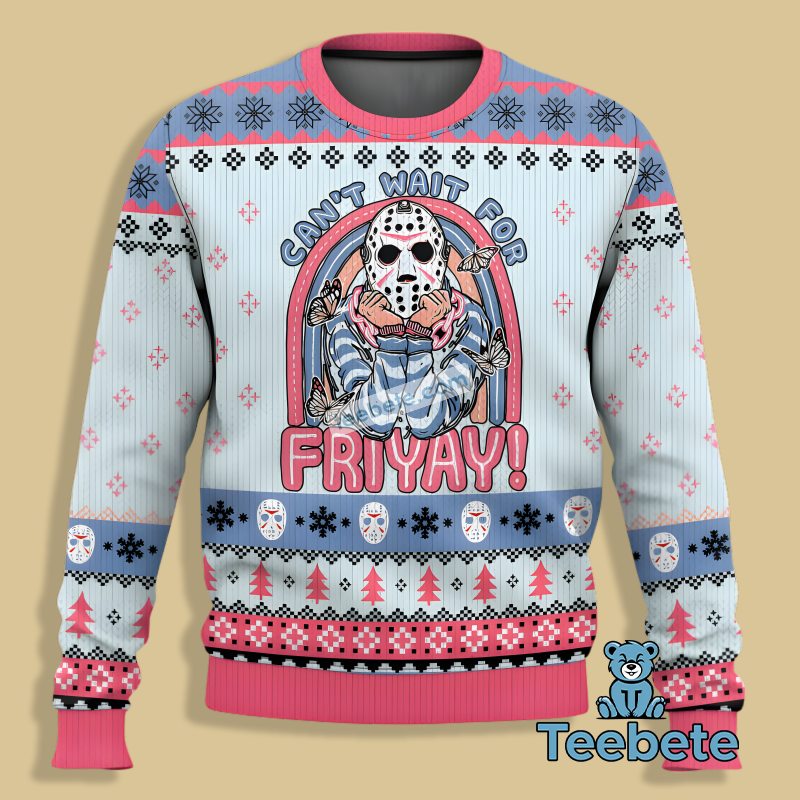 Cant Wait For Friday The 13Th Jason Voorhees Ugly Sweater Party Blue