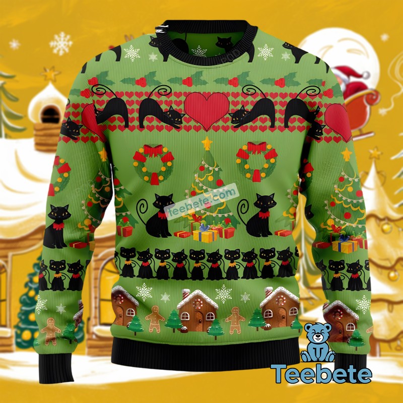 Cat Bookcase Ugly Christmas Sweatshirt