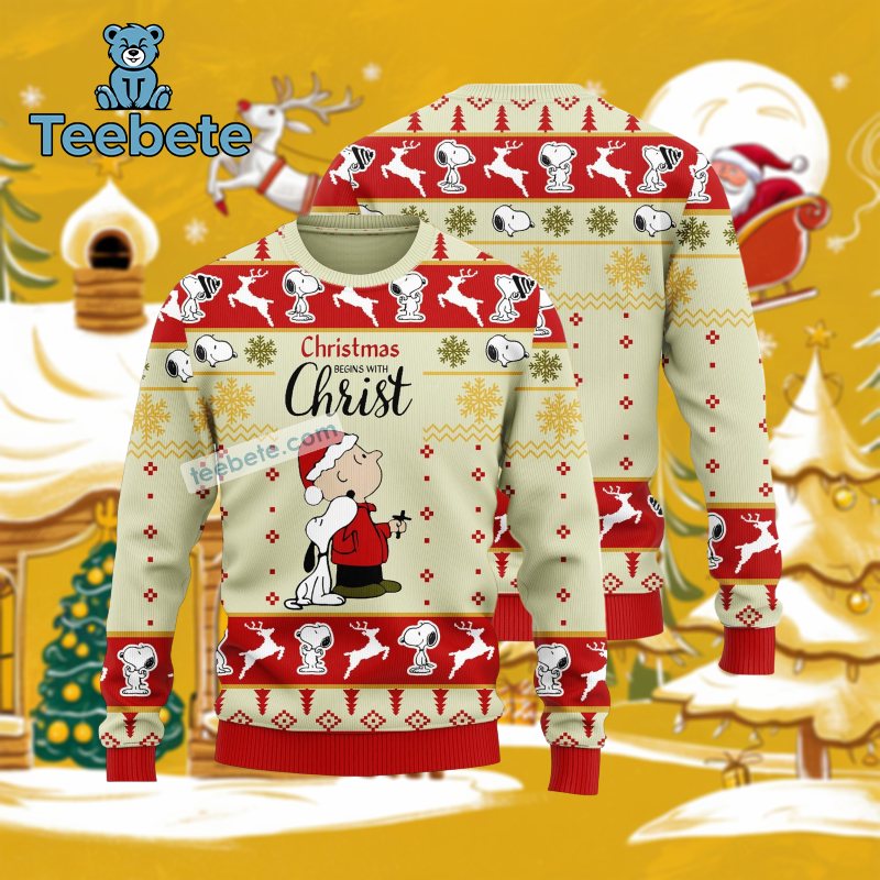Team Unknown Snoopy Christmas Ugly Sweater Begin With Christ Vintage Unisex