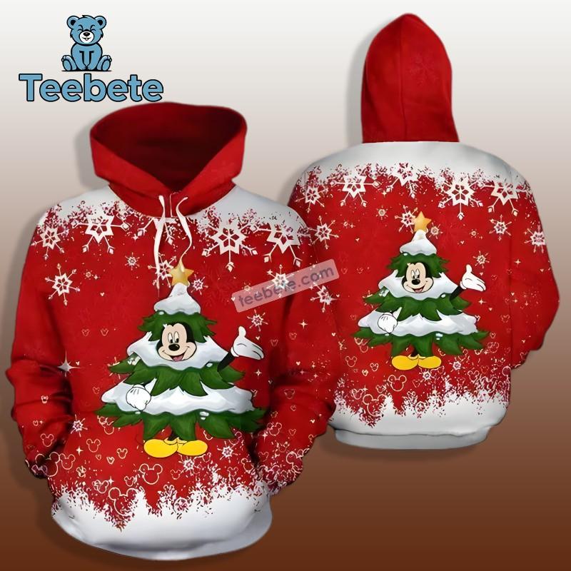 Christmas Mickey Mouse Winter 3D Hoodie Zipper Red