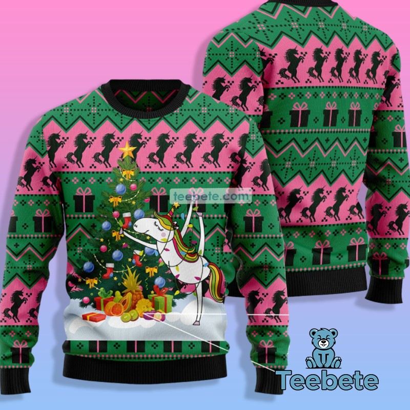 Christmas Tree And Bear Ugly Xmas Sweater Party Red White