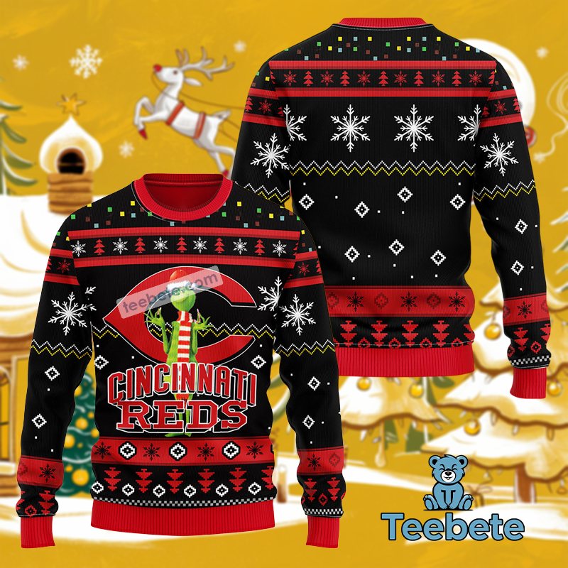 Cincinnati Reds Grinch Christmas Ugly Sweater Matching Family