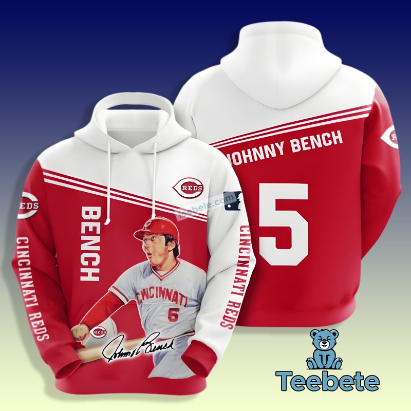 Cincinnati Reds Johnny Bench Signature 3D Hoodie White Graphic