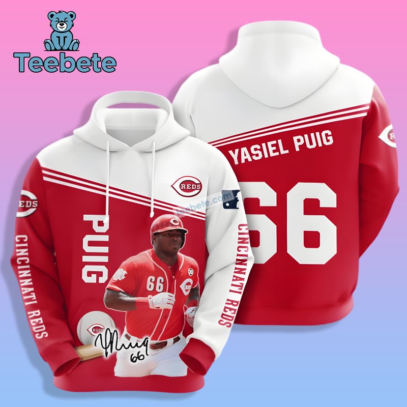 Cincinnati Reds Yasiel Puig Player 3D Hoodie White Womens