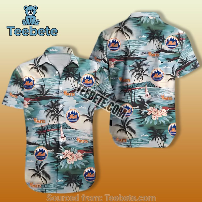 Coconut Island Summer Green New York Mets Hawaiian Button Up Shirt