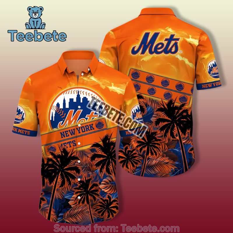 Coconut Orange Blue New York Mets Hawaiian Button Up