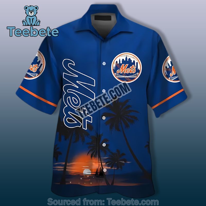 Coconut Tree Island Blue Funky New York Mets Hawaiian Shirts