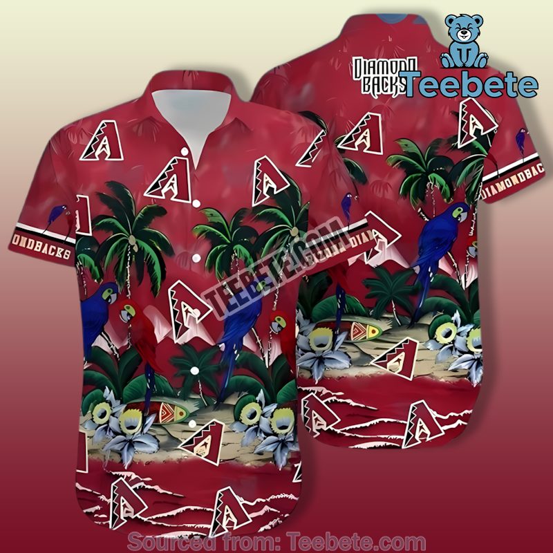 Coconut Tree Vs Parrot Red Arizona Diamondbacks Hawaiian Button Down