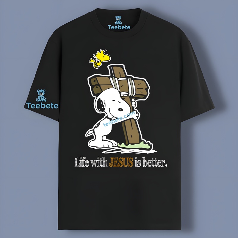 Cross Snoopy Woodstock Christmas Life With Jsus Is Better Shirt