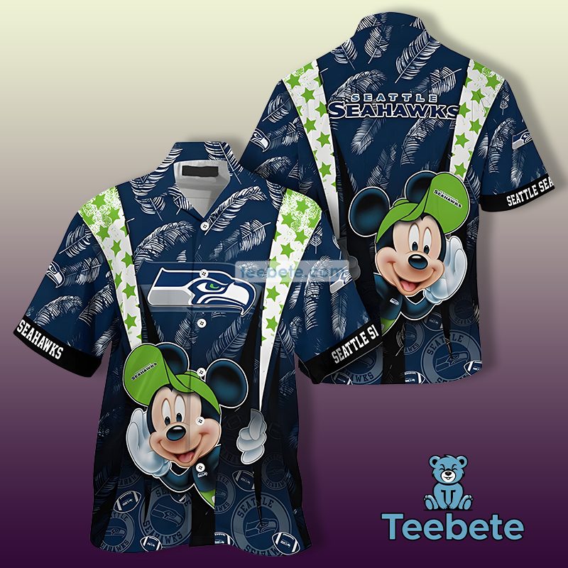Disney Seattle Seahawks Mickey Mouse Blue Real Hawaiian Shirts
